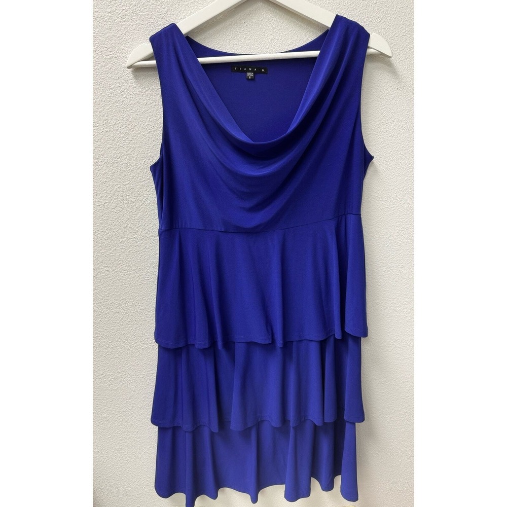 Tiana B. Women's Dress Size 6 Blue Sleeveless Tiered Ruffle Party Cocktail